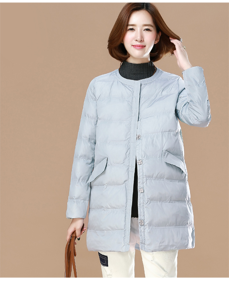 Tháng 9 Momo 2018 thu đông mới dành cho nữ màu rắn, giản dị, cổ rộng, cotton cổ tròn phiên bản dài của Hàn Quốc áo phao lông vũ nữ hàn quốc