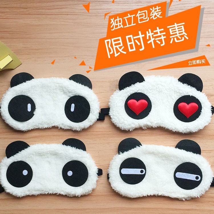 Korean-Style Cute Panda Eye Mask Plush Light-Blocking Sleep Eye Mask Cartoon Adorable Sleep Aid Cute Panda