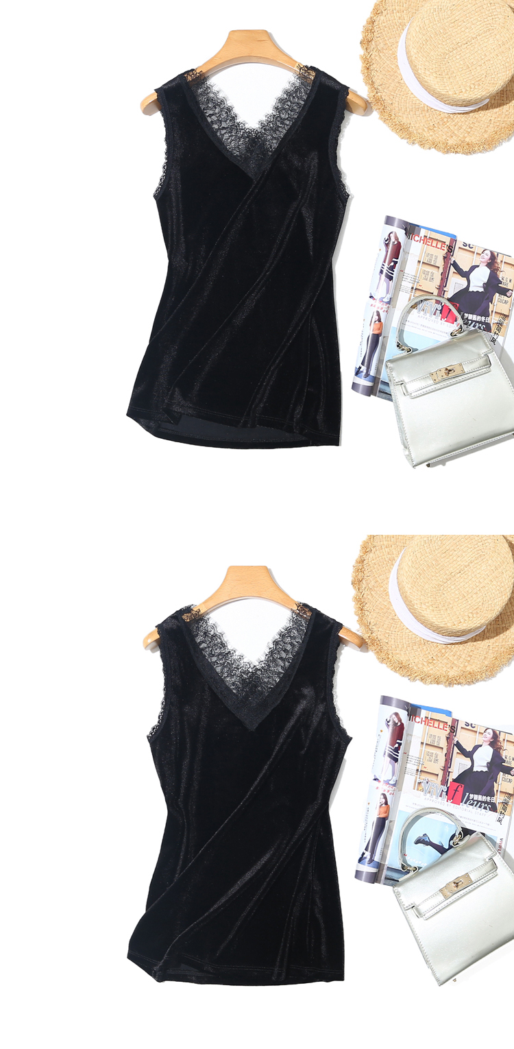 Mùa thu và mùa đông mới ren sang trọng mang hương vị Hồng Kông bên trong áo vest nhung yếm phụ nữ mặc áo không tay cỡ lớn áo kiểu nữ đẹp 2021