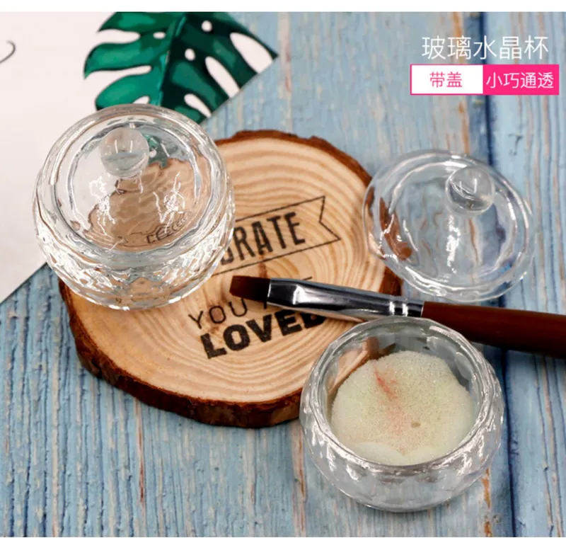 Dụng cụ làm móng tay ETEM rửa bút cốc sạch rửa nước cốc pha lê có nắp tròn dụng cụ làm móng - Công cụ Nail máy làm nail