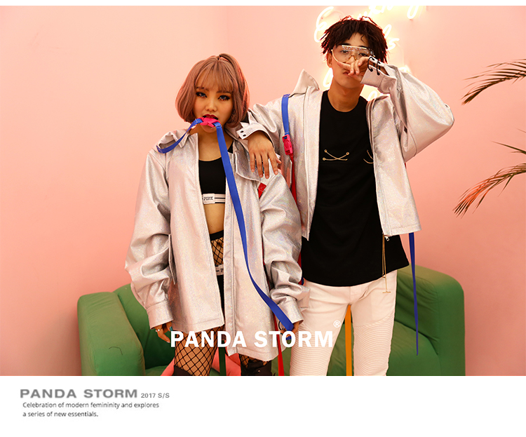 Panda bão PANDA STORM bạc ma thuật màu trùm đầu hip hop áo khoác da quốc gia triều vài nam giới và phụ nữ