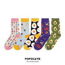 Trend ins flower socks childrens middle tube male avocado poached eggs cute Korean College wind cotton socks