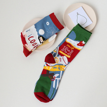 39 yuan 5 pairs of color cartoon illustration socks men and women couples cute cotton stockings