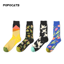 Original Cebu Mens middle cylinder Sox retro socks Frog Flowers Birds White Dove Skateboard Sports Cotton Socks Tide