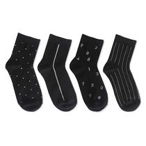 Striped digital wave spot socks men and women couples Korean mid-tube socks black socks College trend