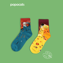 RMB39  5 Double personality oil painting Sox children Korea Short-cylinder famous painting Korean version of cute college wind cotton socks