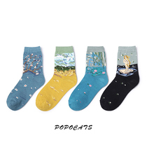 Oil painting series Short Sox womens stock Socks Pure Cotton Short Drum Socks sleeping Lions Venus Personality Tide Socks