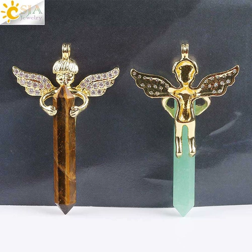 Добро пожаловать в Love Cupid Angel Cwing Collese Inlade Prinestone Подвеска натуральный хрустальный шестиугольный гексагональный призму -Бесплатная судоходство с раз