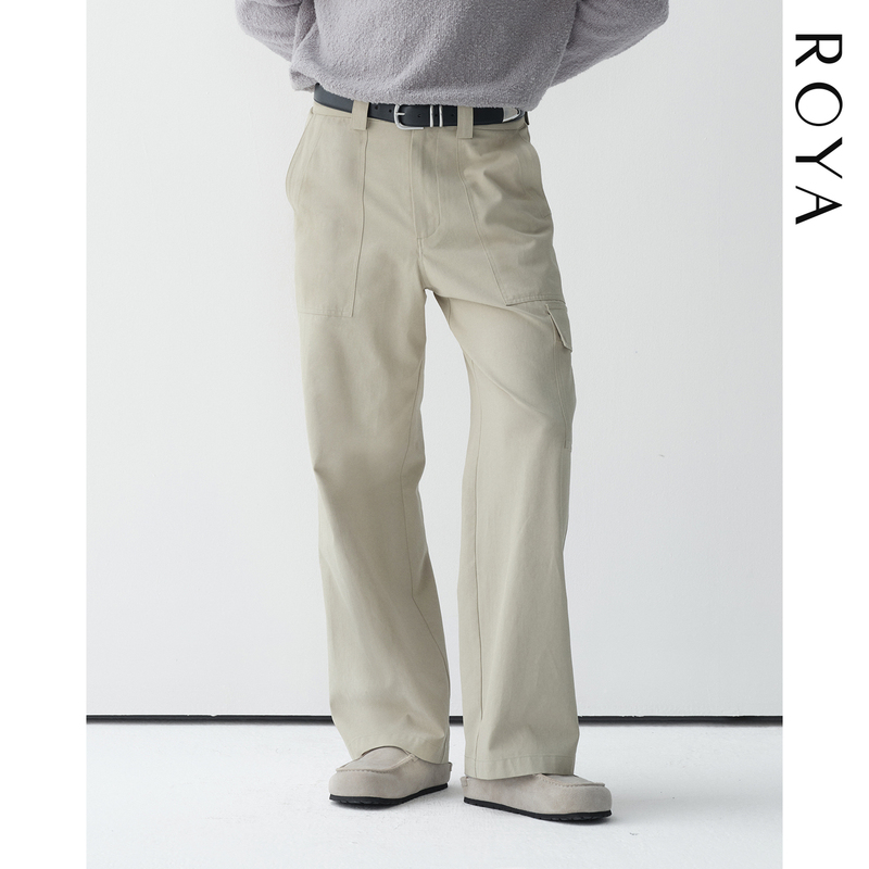 Roya |   Strongly Twisted Xinjiang Long-Staple Cotton and Rayon Blend Ribbed Pocket Workwear Casual Pants
