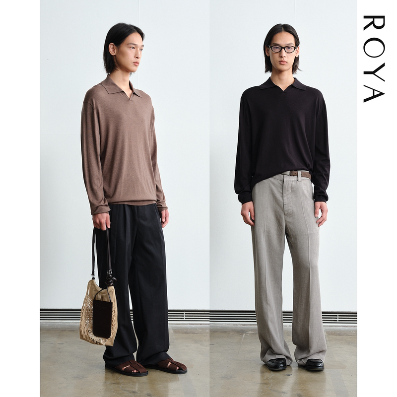 Roya |   Silk and Wool Blend Seagull Collar Polo Long-Sleeve Thin Sweater Long-Sleeve Spring Style for Men