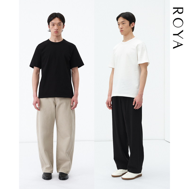 Roya丨245Gsm Double Yarn Long-Staple Cotton Short-Sleeve T-Shirt with Double-Needle Ribbed Collar Design, Basic Commuter Summer Style for Men