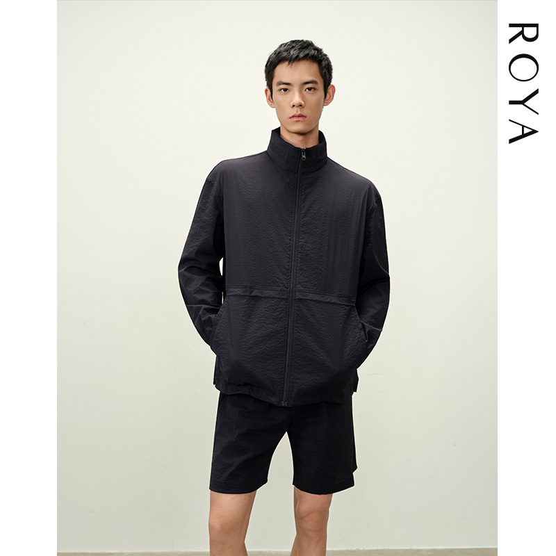 Roya丨High-Density Micro-Wrinkle Texture Lightweight Jacket and Windbreaker Set with Stowable Hood, Simple and Functional