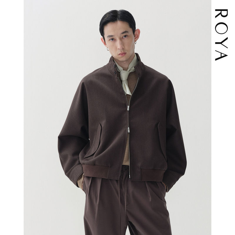 Roya |   Australian Merino Wool Blend Worsted Harrington Blazer Jacket with Floral Twill
