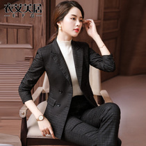 Business suit womens pants set two-piece plaid suit work temperament overalls Korean version of British style tooling