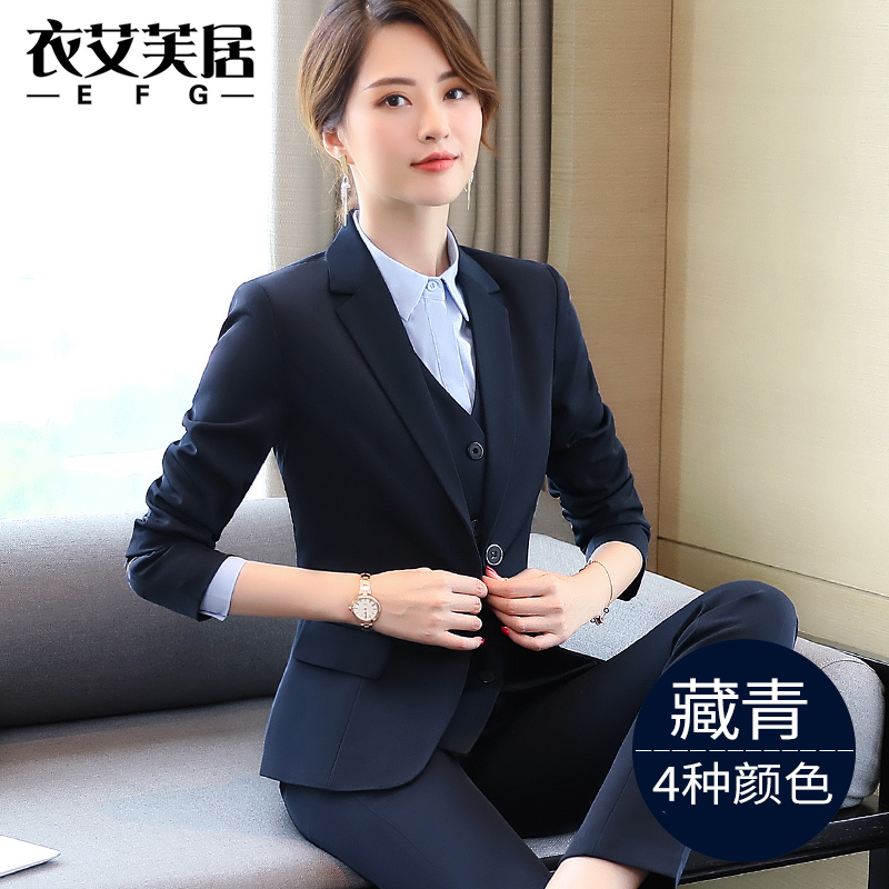 Navy blue suit suit women autumn and winter professional dress ol business overalls plus size interview black suit jacket