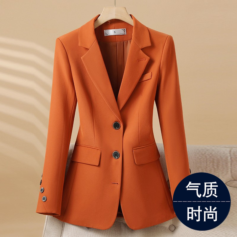 Orange Blazer Women's Formal Wear Autumn and Winter New Style High-End Fashion Chic Petite Casual Goddess Style Suit