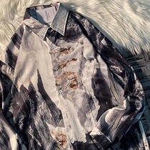 AFONE national tide retro Chinese style tie-dyed pattern long sleeve shirt men Korean trend personality design sense shirt