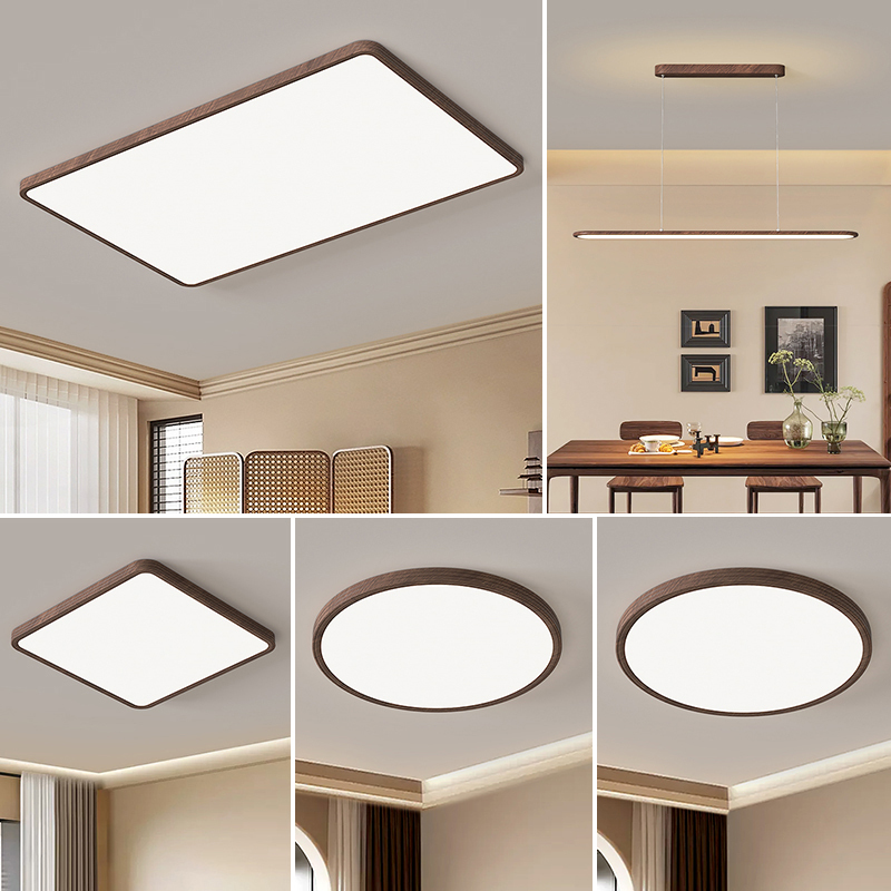 Seamless Living Room Main Light 2026 Diamond Crystal Panel Ultra-Bright Full Spectrum Walnut Wood San'An Eye Protection Bedroom Ceiling Light