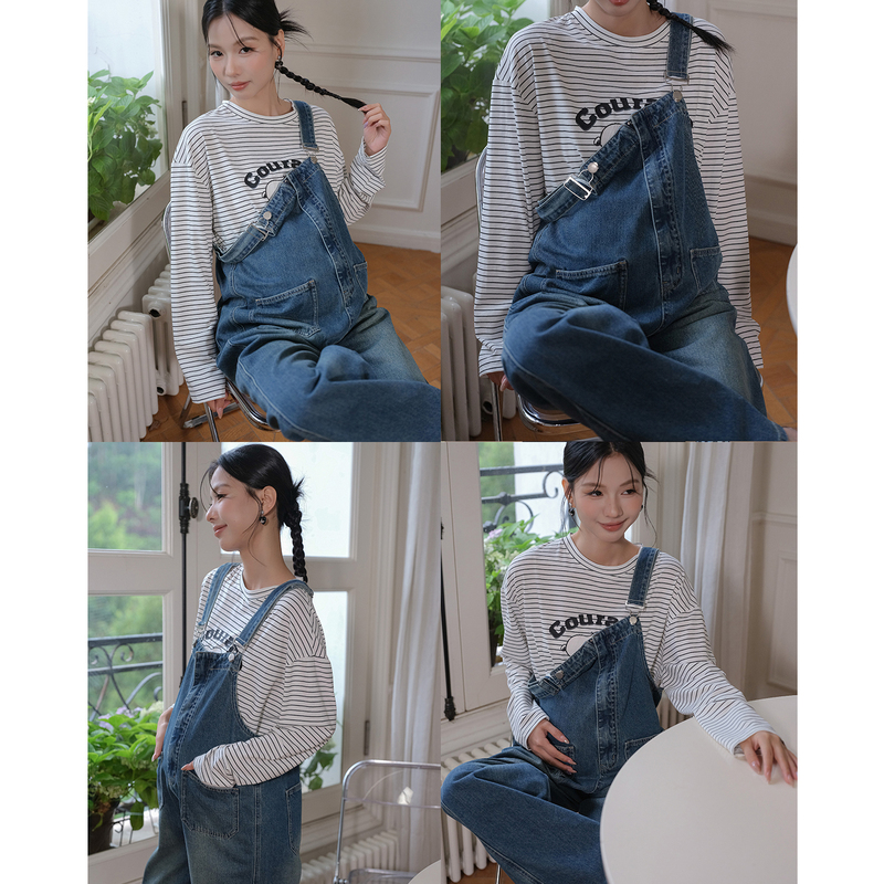 Maternity Denim Overalls for Women 2026 Spring and Autumn New Fashion Loose Lazy Style Casual Washed Denim Overalls