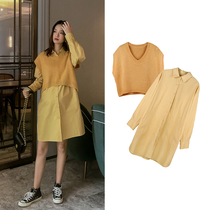 Pregnant women fashion suit Autumn Western style knitted wool vest vest dress two-piece set out fashion trend