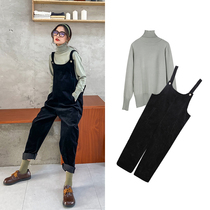 Pregnant women autumn suit out of fashion 2021 autumn and winter sweater new velvet thickened bib pants two-piece set