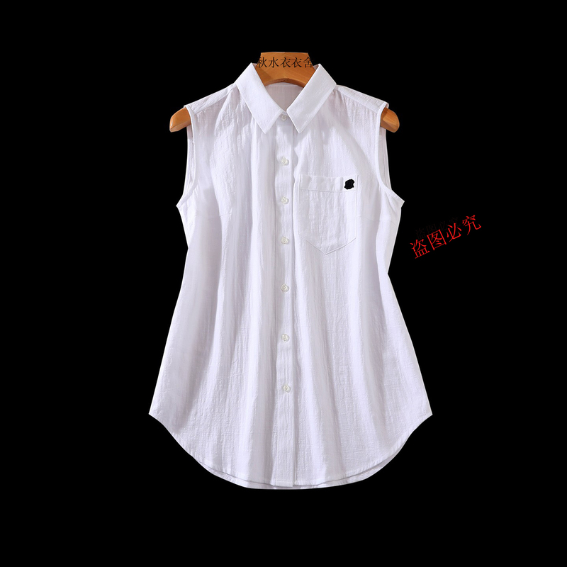 New Style Cotton and Linen Sleeveless White Shirt for Women, Loose Casual Top, Solid Color Turn-Down Collar, Autumn and Winter Base Shirt