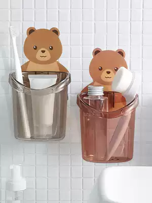 Toothbrush rack non-perforated dressing room washroom wall-mounted toothpaste comb box couple cute for two