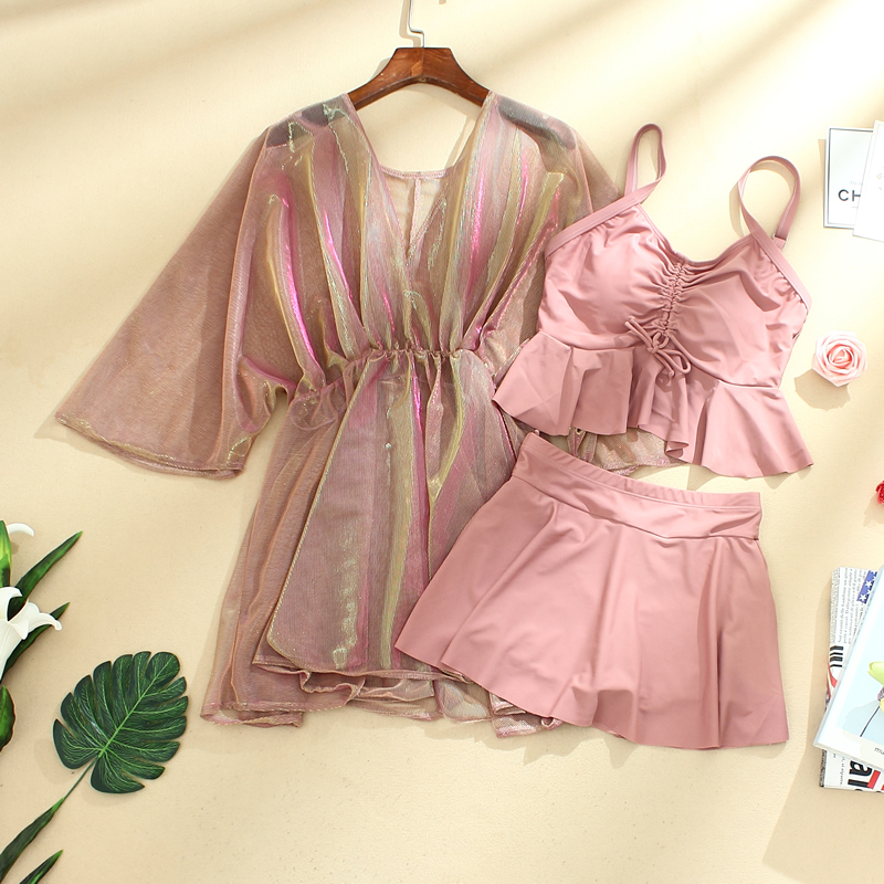 2022 new summer large size swimsuit woman fat mm bikini Sexy small breasted slim two-piece three-piece hooded sunscreen