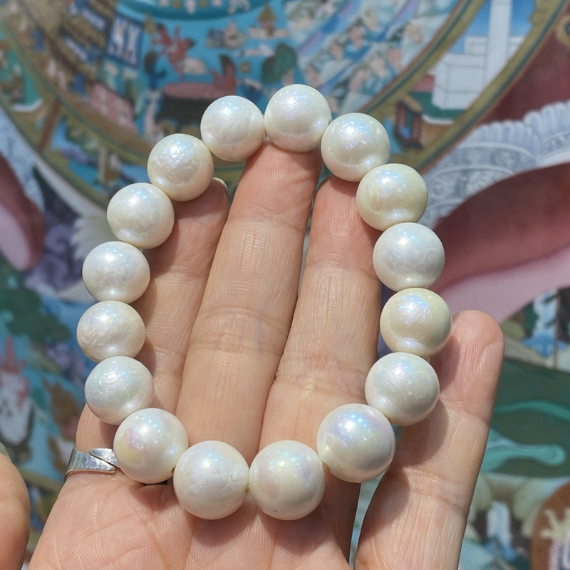 Qing Dynasty Laodongzhu Bracelet 13+ Old Pearls with Good Leather and Good Ambilight, Fidelity and Certificate