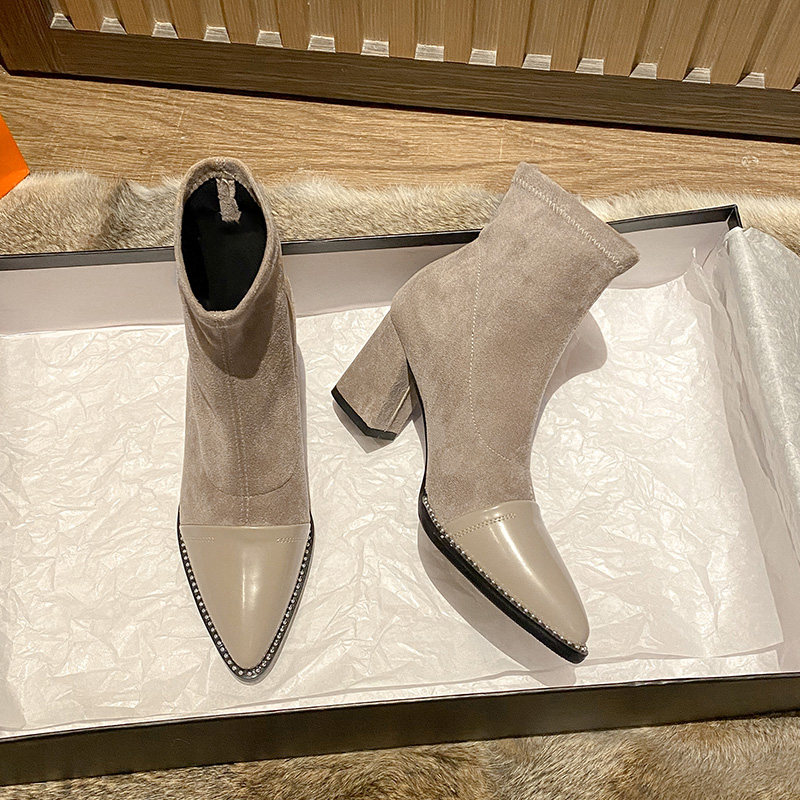 Net red skinny single boot Martin boots female spring autumn 2021 new 100 hitch version high heel Pointed Crude Heel Slurp Socks Boots