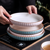 Plate Nordic creative household ceramic steak breakfast fruit plate saucer steamed fish plate square tableware ins Wind