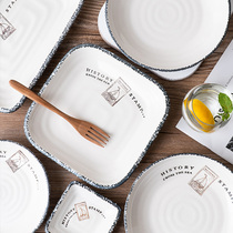 Plate Nordic household dish ceramic plate rectangular fish plate creative square plate dish steak steak plate Western tableware