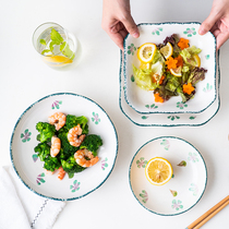 Ceramic plate dinner plate home creative round dish ins Wind fruit dumpling plate square plate set combination