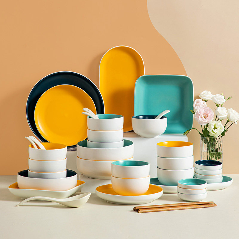 Bowl and plate set household ceramic tableware high-value dish plate ins style new bowl and dish bowl chopsticks housewarming bowlware