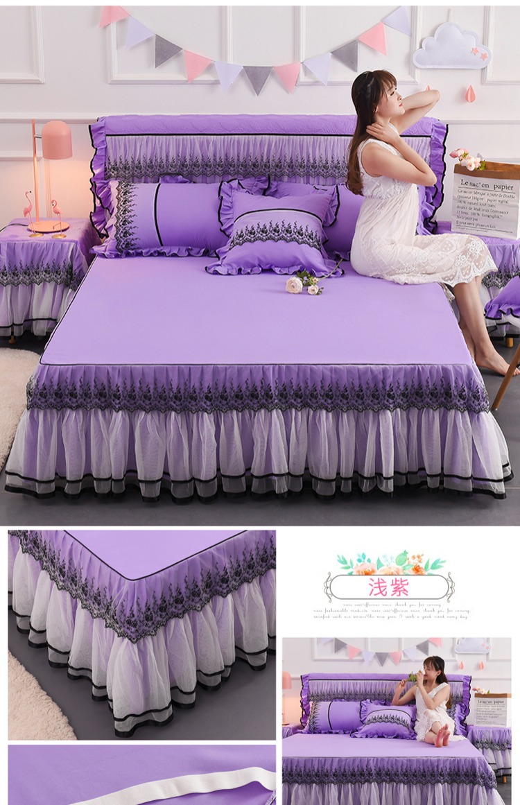 công chúa Hàn Quốc ren màu đen một mảnh giường váy ren flounced trượt bedspread Fitted Simmons tay áo bảo vệ - Váy Petti váy giường
