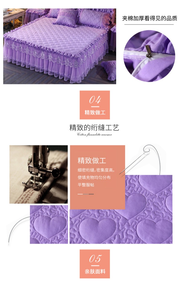 Công chúa màu vào mùa thu và mùa đông ấm áp dày giường bedspread bông váy một gia đình bốn gia đình bốn 1,8 m chăn giường để giữ ấm - Bộ đồ giường bốn mảnh mẫu chăn ga gối đệm đẹp
