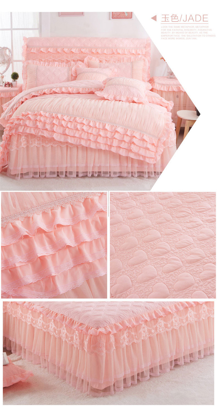 Hàn Quốc công chúa ren giường bông gia đình phong cách váy bedspread của bốn bộ bốn mảnh của bộ chăn ấm dày - Bộ đồ giường bốn mảnh bộ chăn ga gối đệm cưới