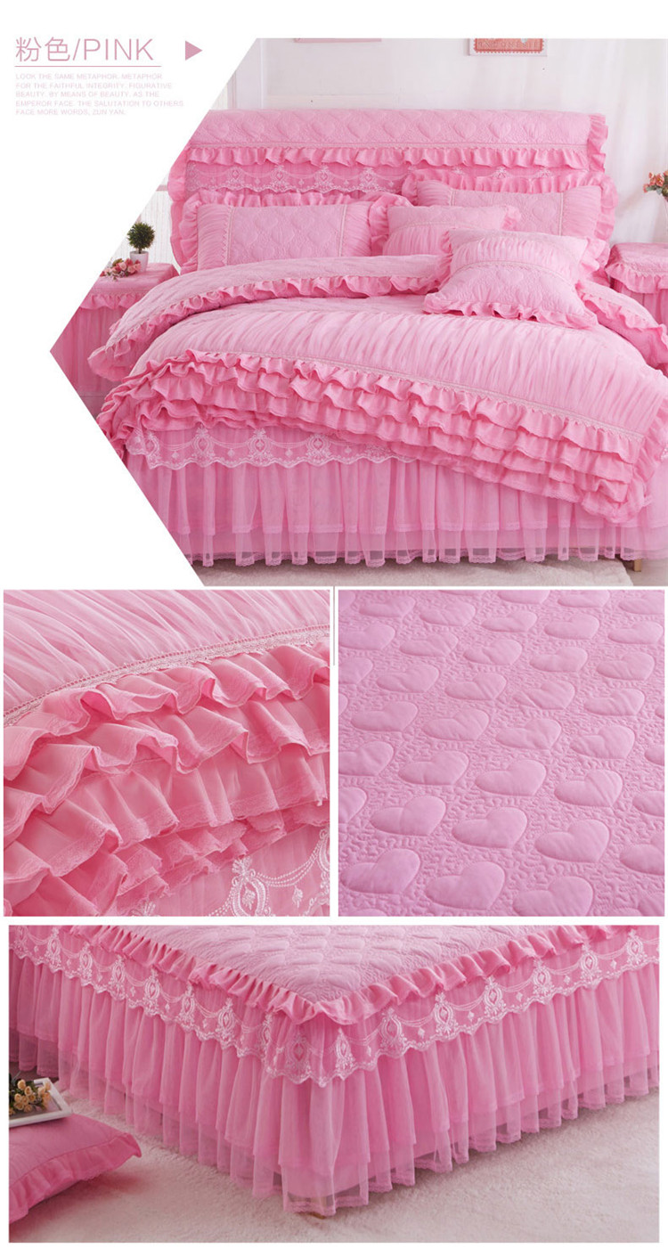 Hàn Quốc công chúa ren giường bông gia đình phong cách váy bedspread của bốn bộ bốn mảnh của bộ chăn ấm dày - Bộ đồ giường bốn mảnh bộ chăn ga gối đệm cưới