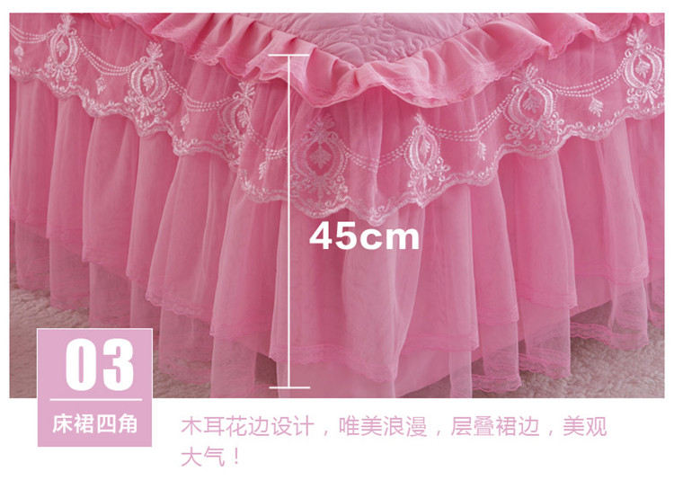 Hàn Quốc công chúa ren giường bông gia đình phong cách váy bedspread của bốn bộ bốn mảnh của bộ chăn ấm dày - Bộ đồ giường bốn mảnh bộ chăn ga gối đệm cưới