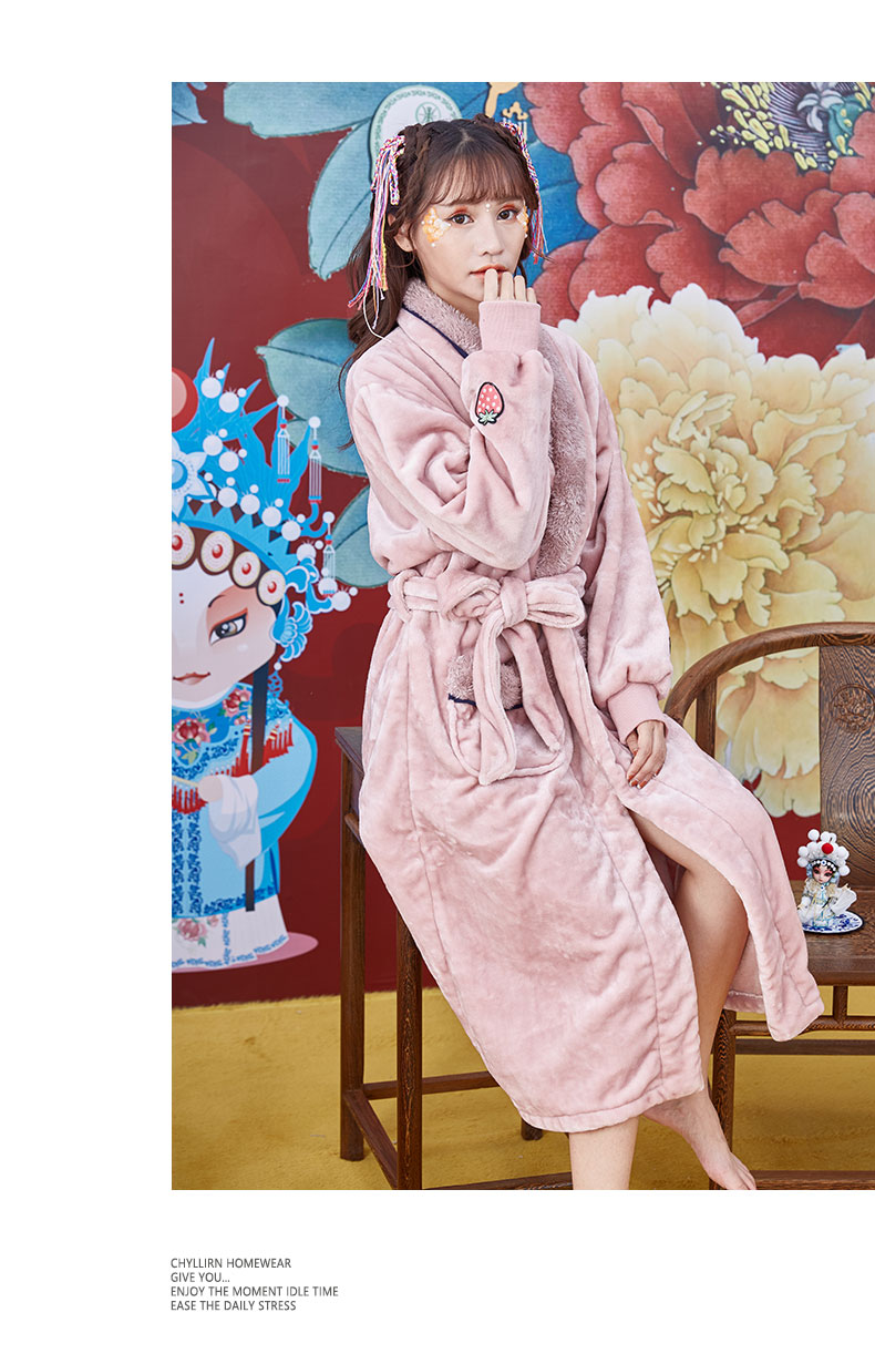 Chyllirn / 茜 dày áo ngủ nữ đồ ngủ flannel mùa đông bộ pijama lụa