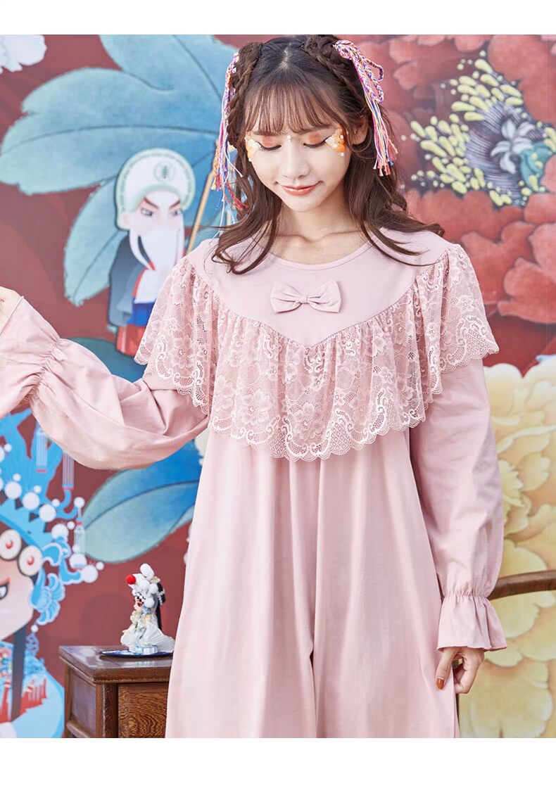 Hunchun mùa thu dài tay váy ngủ nữ mùa hè công chúa phụ nữ giản dị ngọt ngào kích thước lớn dài nhà áo ngủ mùa xuân - Đêm đầm đầm cho người lớn tuổi