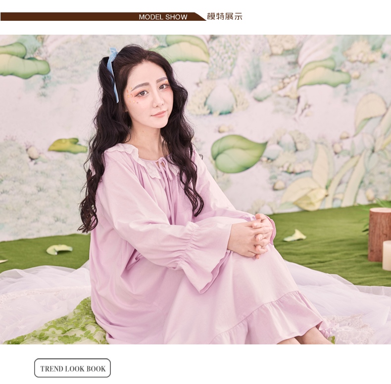 Chyllirn / 茜 靓 睡裙 女 春秋 棉 睡衣 đồ bộ mặc nhà