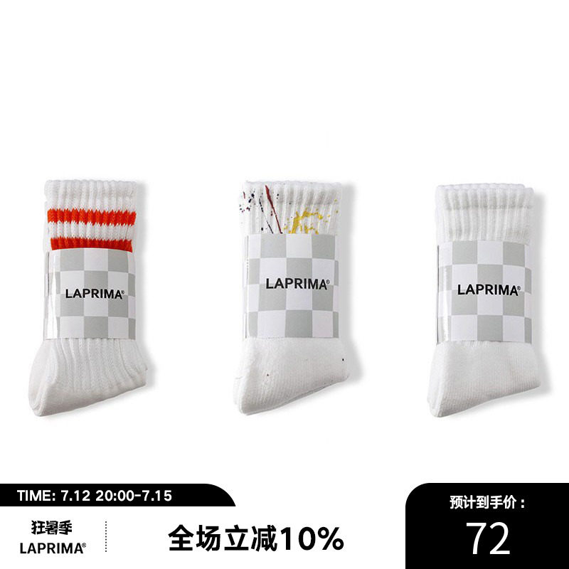 LAPRIMA casual retro style all-match mid-length cotton socks sports socks striped ink stockings LAP