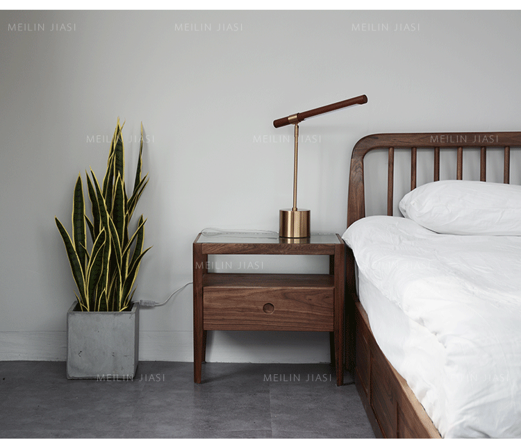 Giường gỗ rắn Bắc Âu hiện đại tối giản tối giản óc chó màu đen giường cao áp gỗ sồi 1,8 m giường đôi - Giường giường kéo thông minh