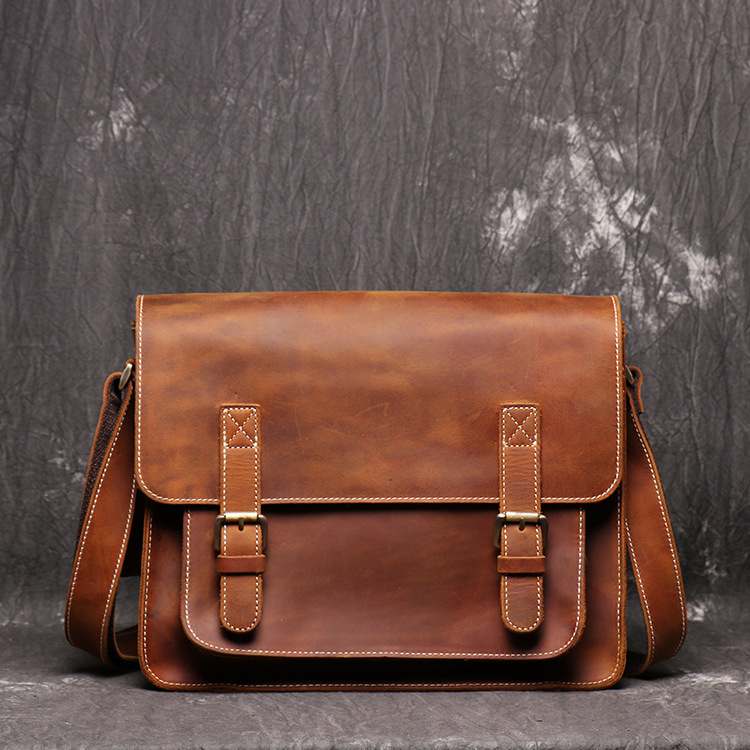 Young personality ipad bag mad muppie single shoulder Baotou layer Bull Leather Handmade Sloppy Satchel Bag Casual Bag small Shoulder Bag