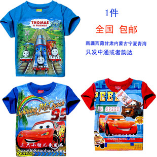 Children's cartoon short sleeve T-shirt for boys, cotton top, long-sleeve, round collar