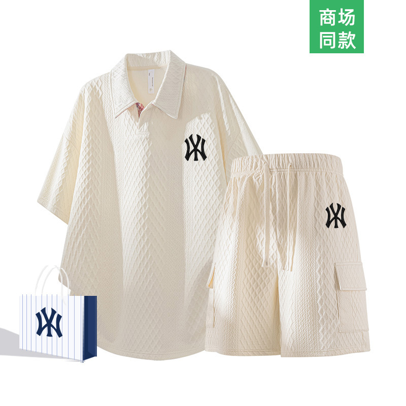 Outlet Polo Diamond-Patterned Short-Sleeve T-Shirt and Shorts Set, Summer 2026 Men's New Textured Style