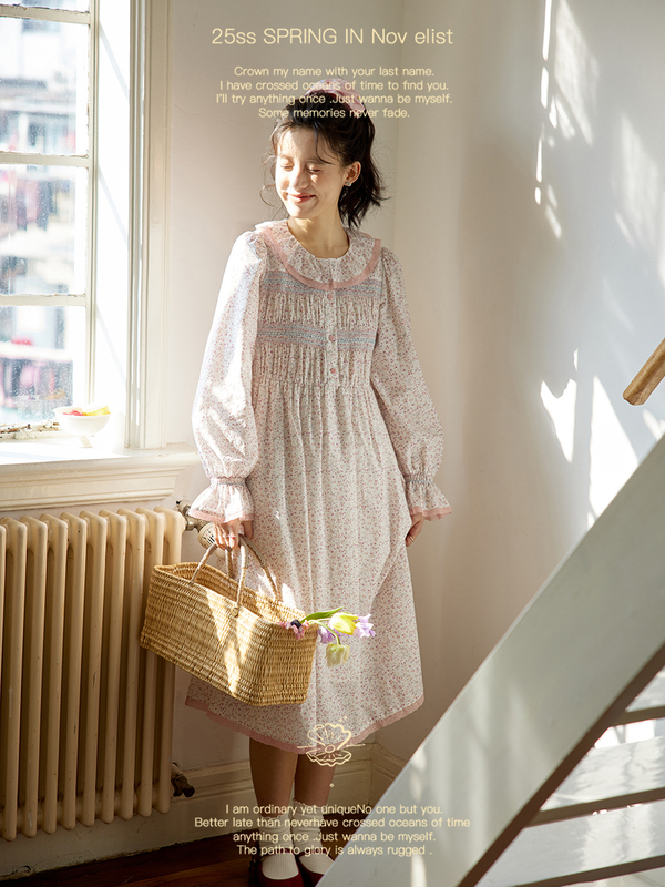 Nov Elist Spring Girl's Design-Forward Ruffle Collar Long Sleeve Dress New Floral Dress