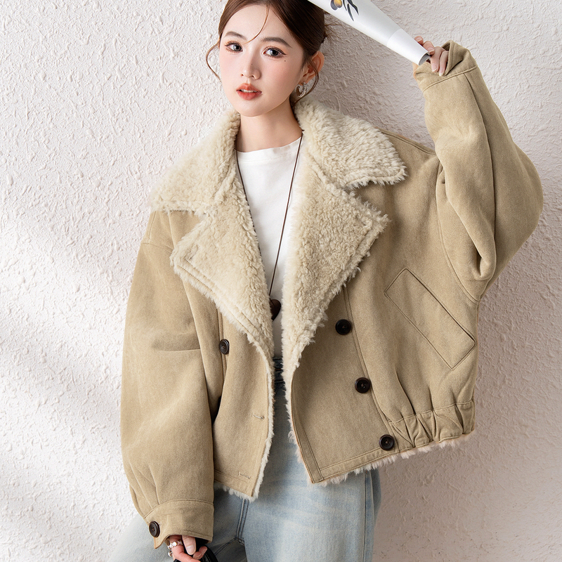 2025 Winter New Korean Style 100% Sheep Lamb Fur One-Piece Vintage Short Fur Coat Women's Jacket Top