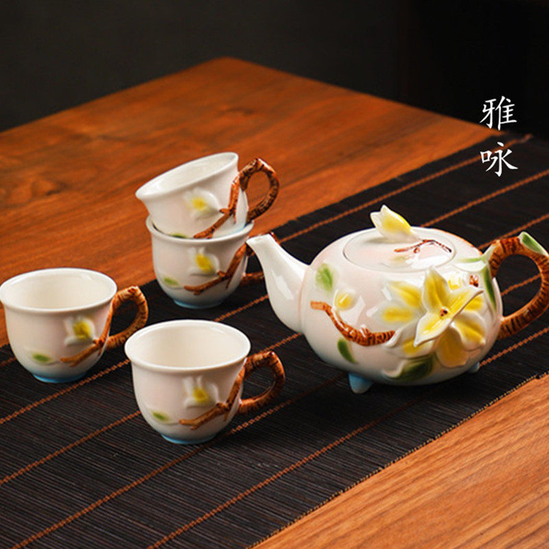 Jade Orchid One pot of two-cup office birthday travel suit tea tea teapot wedding flange porcelain-Taobao